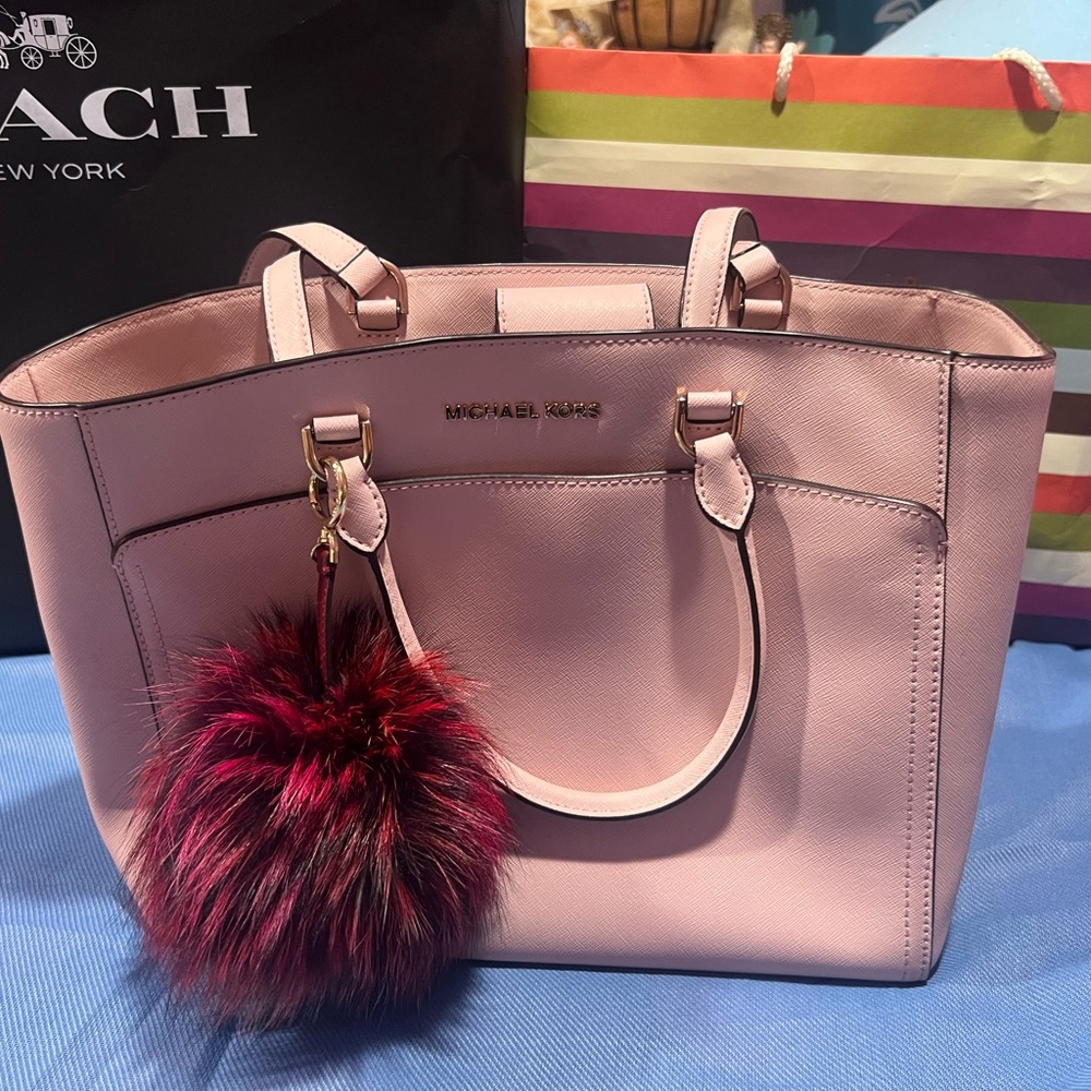Michael Kors Pink Structured Tote with Leather Handles